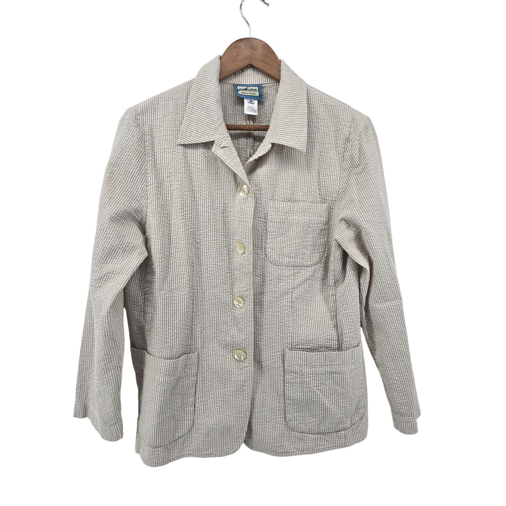 Pendleton Jacket Womens Medium Tan White Seersuck… - image 1